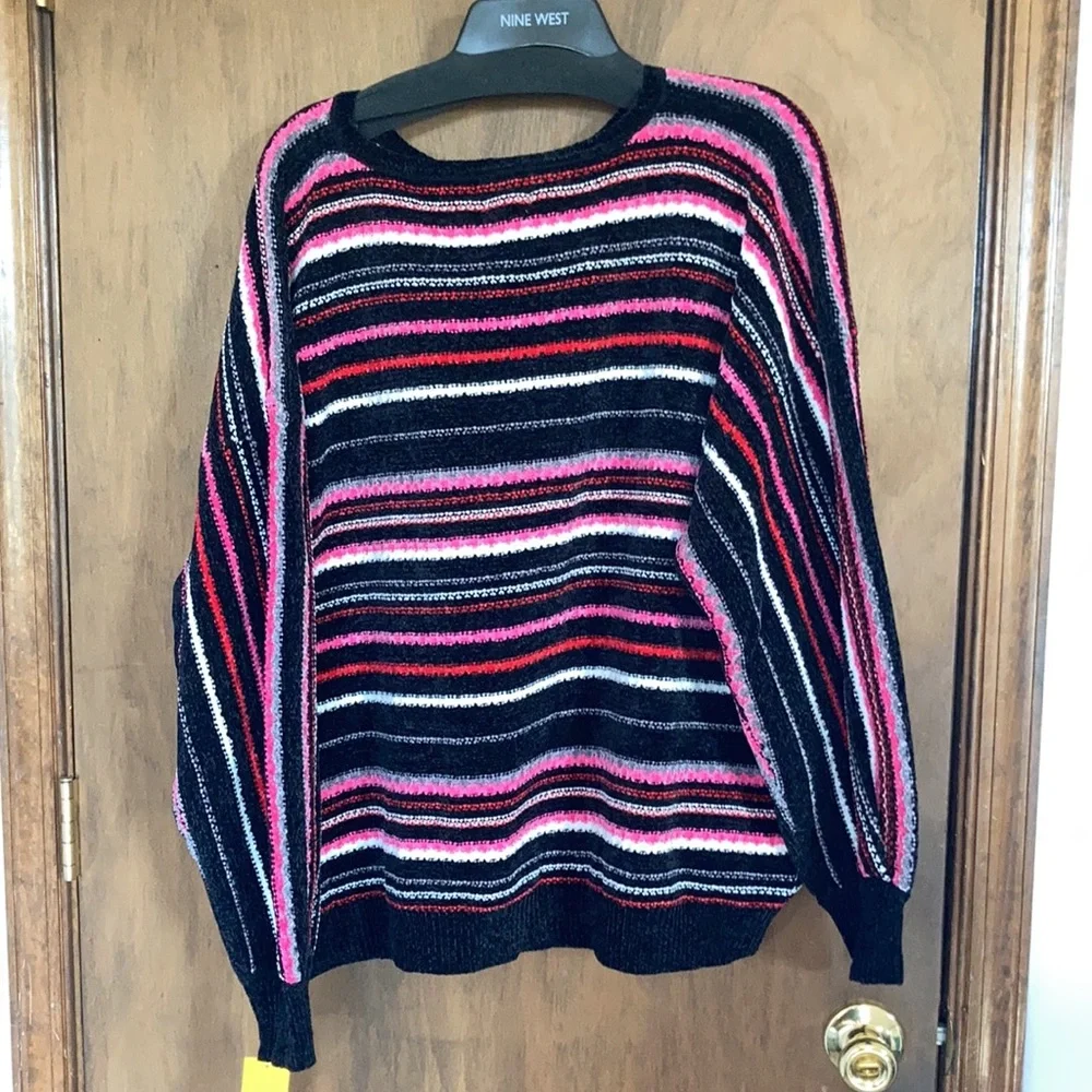 Ruby Rd sweater stripes black with pink red white gray casual office size 3X - Picture 13 of 17